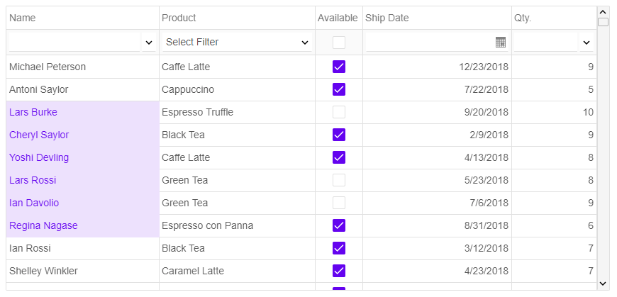 Angular Grid Filter Row