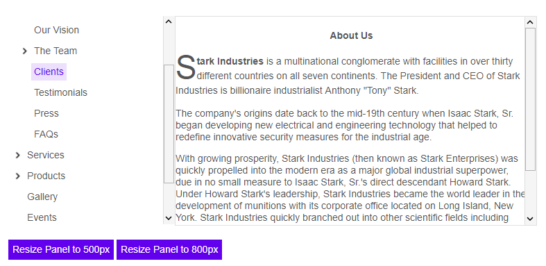 angular responsive panel