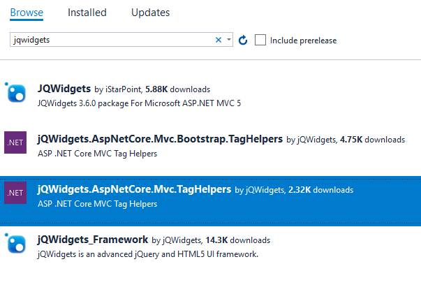 ASP.NET NUGET jQWidgets
