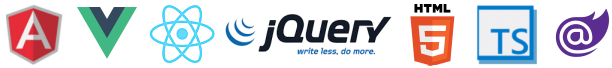 jQWidgets works in HTML5, jQuery, AngularJS, Angular7, Vue, React, TypeScript